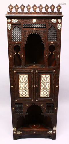 A LATE 19TH CENTURY MOORISH STANDING CORNER CABI…