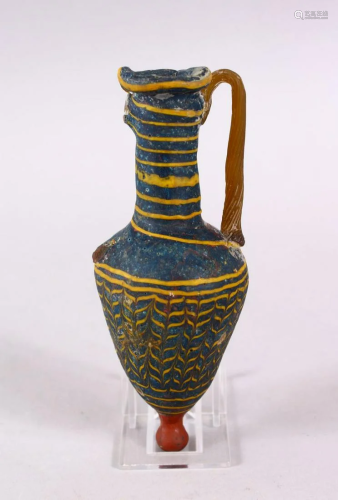 A GOOD SANCOR GLASS VASE, with a handle and moulded