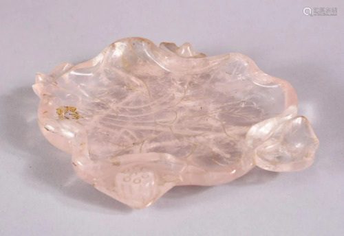 A CHINESE CARVED TRANSLUCENT ROSE QUARTS LOTUS…