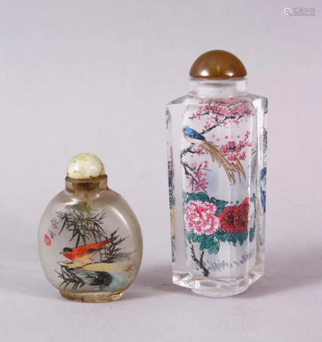 TWO CHINESE REVERSE PAINTED SNUFF BOTTLES, One with