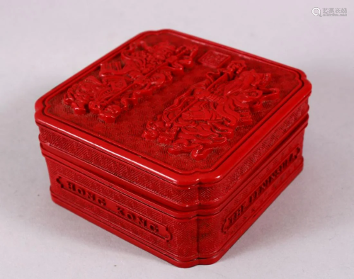 A CHINESE RED CINNABAR LACQUER BOX & COVER, the cover