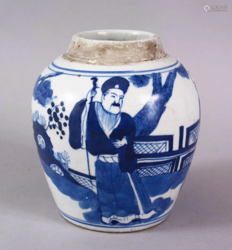 A CHINESE BLUE & WHITE PORCELAIN JAR , decorated with
