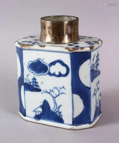 A CHINESE BLUE & WHITE PORCELAIN CADDY WITH A WHITE