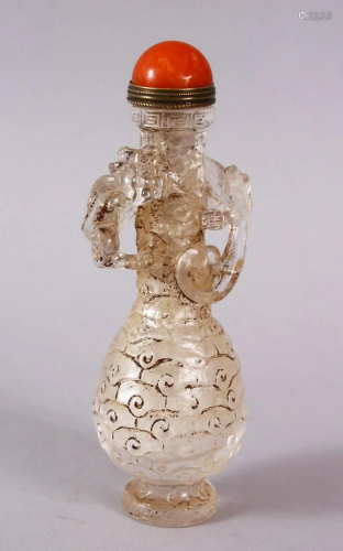 A CHINESE ROCK CRYSTAL STYLE PEKING GLASS CARVED SNUFF