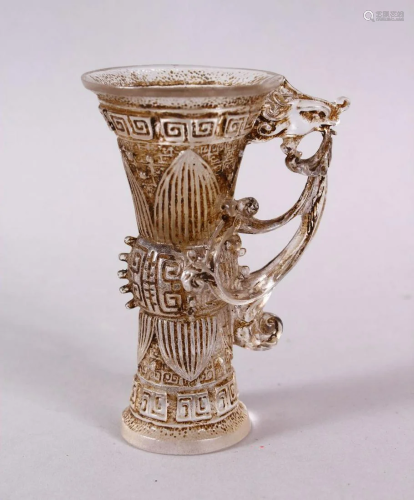 A CHINESE ROCK CRYSTAL STYLE PEKING GLASS CARVED CUP,