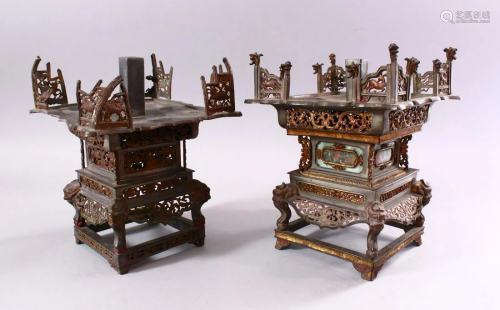 A MATCHED PAIR OF 19TH CENTURY CHINESE SPELTER PAGODA