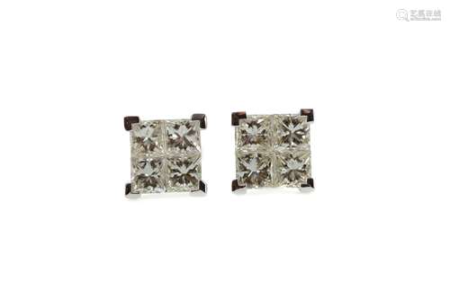 A PAIR OF DIAMOND QUAD EARRINGS