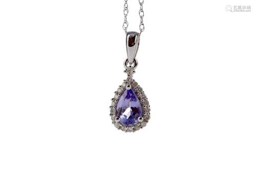 A TANZANITE AND DIAMOND PENDANT