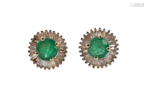 A PAIR OF EMERALD AND DIAMOND EARRINGS