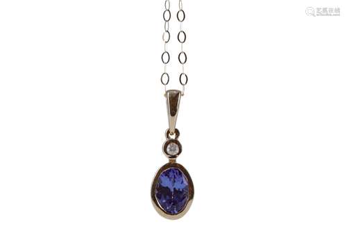 A TANZANITE AND DIAMOND PENDANT