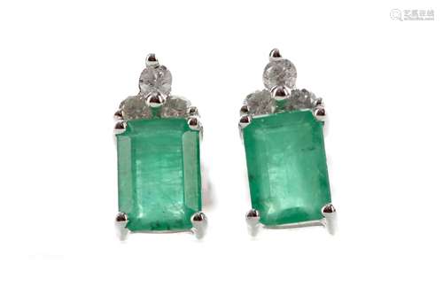 A PAIR OF EMERALD AND DIAMOND EARRINGS