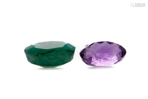 A CERTIFICATED UNMOUNTED AMETHYST AND EMERALD’