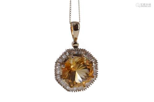 A CITRINE AND DIAMOND PENDANT