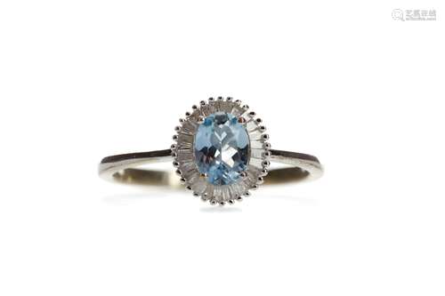 AN AQUAMARINE AND DIAMOND RING