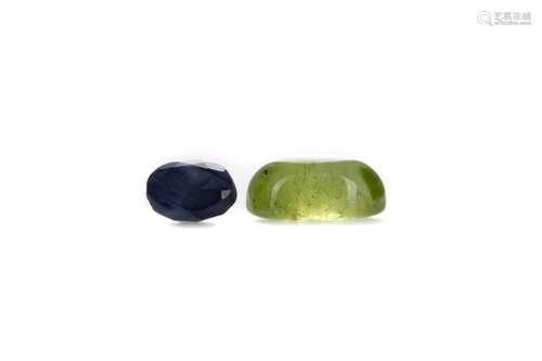 A CERTIFICATED UNMOUNTED SAPPHIRE AND PERIDOT