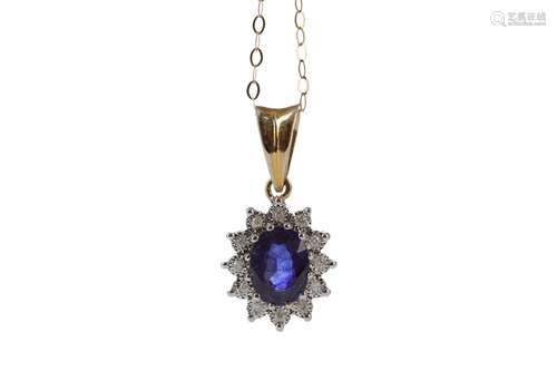 A SAPPHIRE AND DIAMOND PENDANT