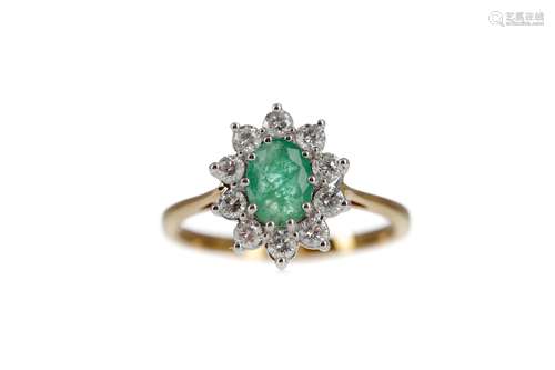 A CERTIFICATED EMERALD AND DIAMOND CLUSTER RING