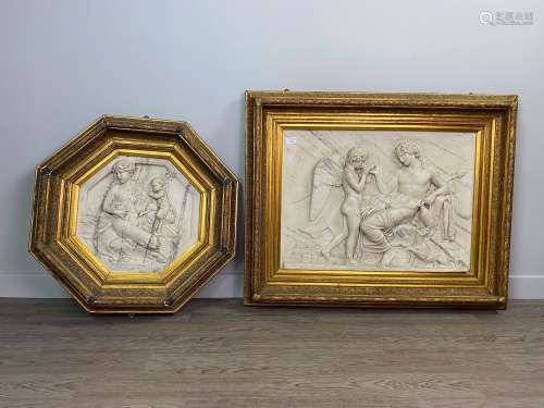 A LOT OF TWO LATE VICTORIAN SIMULATED MARBLE PANELS AFTER TH...