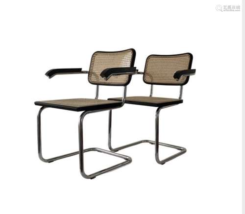 A CONTEMPORARY PAIR OF BRUER 'CESCA B33' ARMCHAIRS