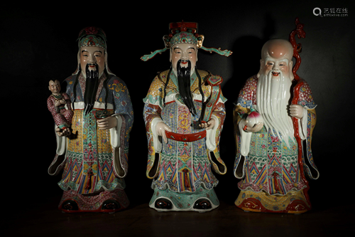 THREE OF FAMILLE-ROSE FIGURES