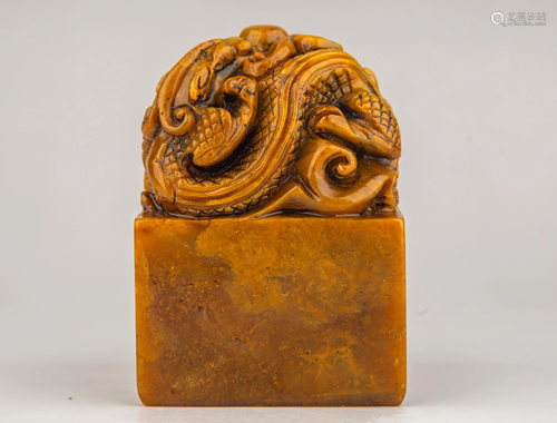 A CARVED SOAPSTONE 'DRAGON' SEAL