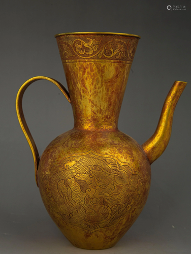 A GILT-BRONZE 'DRAGON' WINEPOT