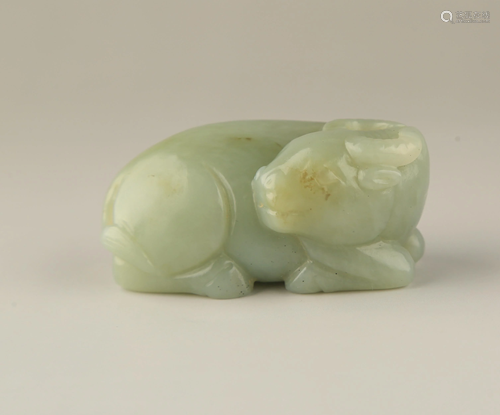 A CARVED JADE BUFFALO