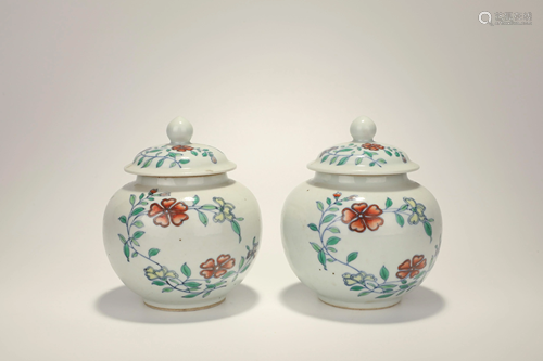 A PAIR OF DOUCAI JAR AND COVER.MARK OF KANGXI