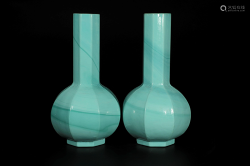 A PAIR OF TURQUOISE VASES