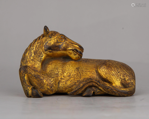 A GILT-BRONZE FIGURE OF HORSE PAPER WEIGHT