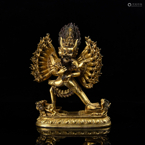 A GILT-BRONZE FIGURE OF YAMANTAKA