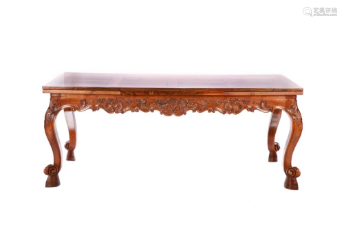 19TH C FRENCH HEAVILY CARVED WALNUT DINING TABLE
