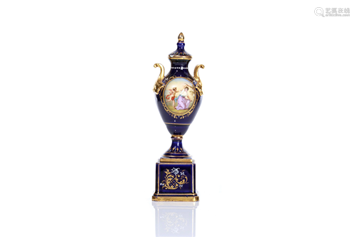 VIENNA COBALT COVERED PORCELAIN URN