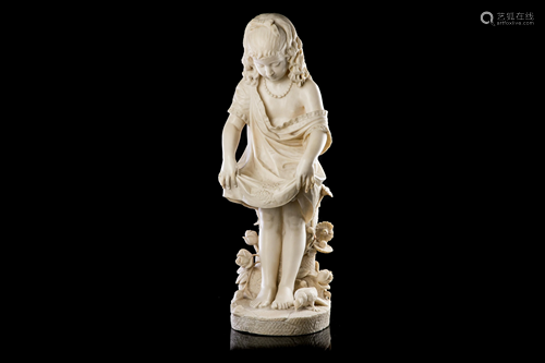 CARVED WHITE MARBLE SCULPTURE OF A YOUNG GIRL