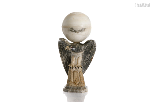 ART DECO CARVED MARBLE & ALABASTER EAGLE LAMP