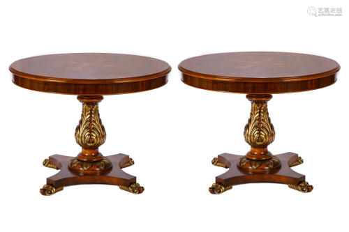 PAIR OF MIXED WOOD CIRCULAR TABLES