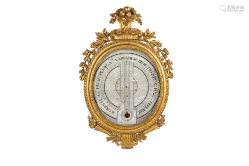 18TH C FRENCH CARVED GILT FRAMED BAROMETER