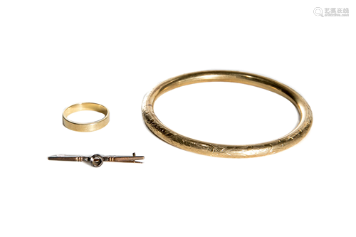 GOLD BRACELET, RING AND PIN, 20g