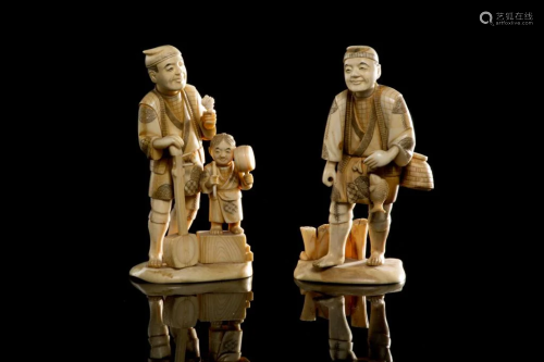 TWO JAPANESE NATURAL CARVED OKIMONO FIGURES