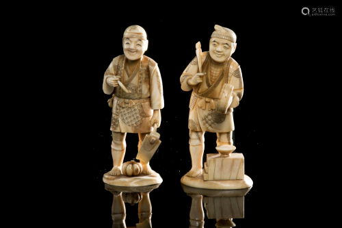 TWO JAPANESE NATURAL CARVED OKIMONO FIGURES