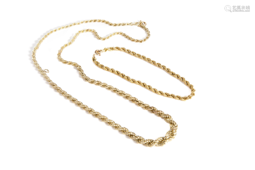 GOLD TWISTED ROPE NECKLACE AND BRACELET, 17g
