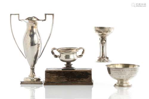FOUR SILVER & SILVER PLATE SPORTING TROPHIES, 278g