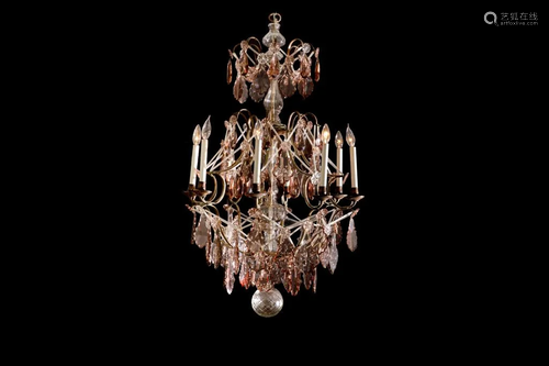 SILVERED METAL EIGHT BRANCH GLASS CHANDELIER