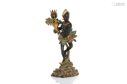 CONTINENTAL POLYCHROME BLACKAMOOR CANDLESTICK