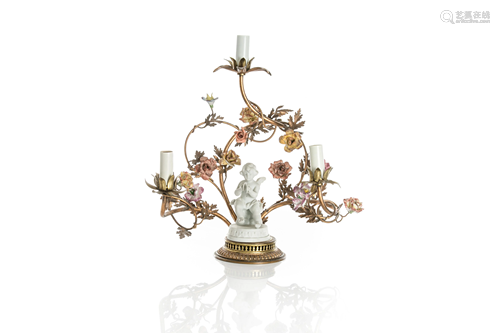 FRENCH GILT METAL & PORCELAIN CANDELABRA