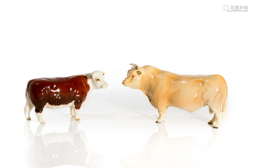TWO BESWICK PORCELAIN CATTLE FIGURINES