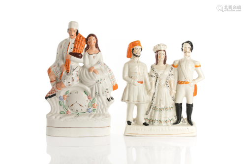 TWO 19TH C STAFFORDSHIRE POTTERY FIGURAL GROUPS
