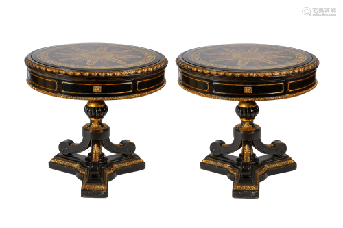 PAIR OF MAITLAND SMITH EBONZIED CIRCULAR TABLES