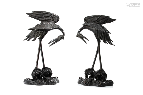 PAIR OF JAPANESE BRONZE CRANES