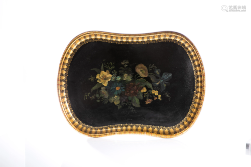 19TH C ENGLISH HAND PAINTED PAPIER MACHE TRAY